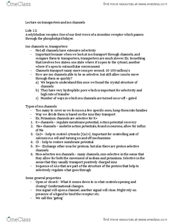 BIO 3153 Lecture Notes - Lecture 16: Acetylcholine Receptor, Lipid Bilayer, Conformational Change thumbnail