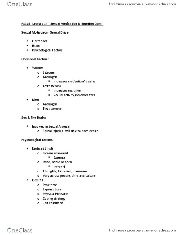 PS102 Lecture Notes - Lecture 14: Spinal Cord Injury, Libido, Heart Rate thumbnail