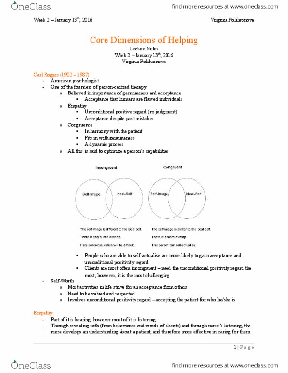 Nursing 1170A/B Lecture Notes - Lecture 2: Unconditional Positive Regard, Gloria Steinem, American Psychologist thumbnail