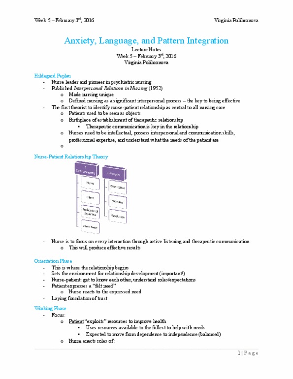 Nursing 1170A/B Lecture Notes - Lecture 5: Psychiatric And Mental Health Nursing, Therapeutic Relationship, Immunodeficiency thumbnail