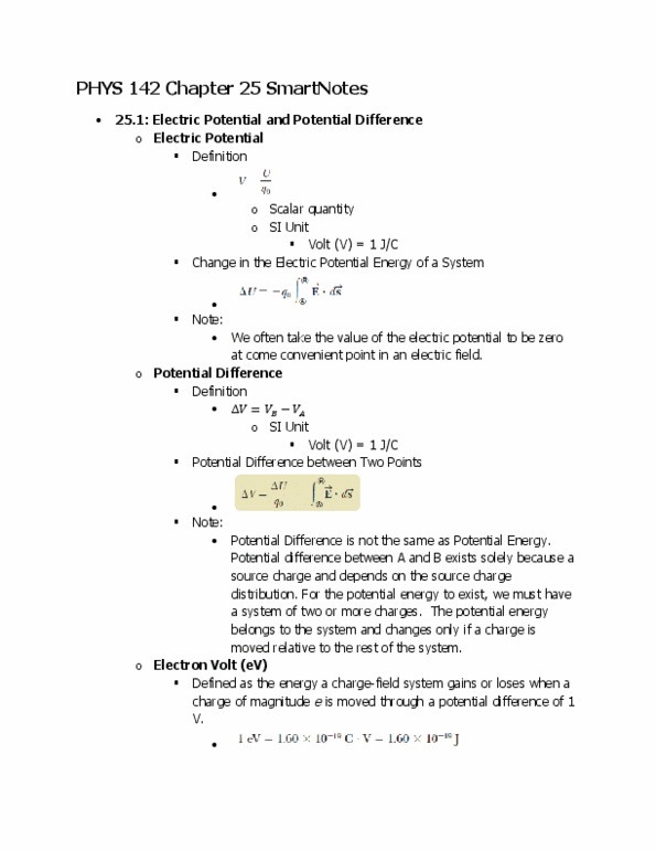 PHYS 142 Chapter Notes - Chapter 25: Test Particle, Robert Andrews Millikan, Electric Potential Energy thumbnail