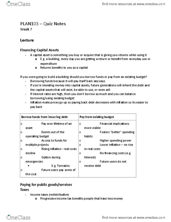 PLAN103 Lecture Notes - Lecture 6: Progressive Tax, Regional Municipality Of Durham, Capital Asset thumbnail