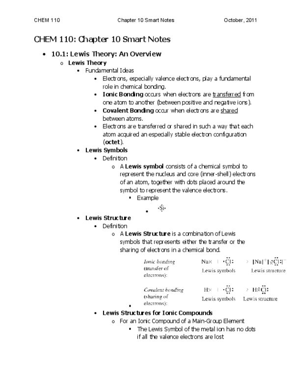 CHEM 110 Chapter Notes - Chapter 10: Atomic Orbital, Chemical Polarity, Electronegativity thumbnail