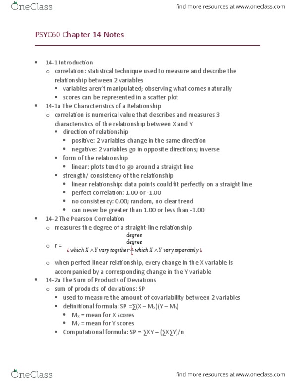 PSYC 60 Chapter Notes - Chapter 14: Pearson Product-Moment Correlation Coefficient, Partial Correlation, Null Hypothesis thumbnail