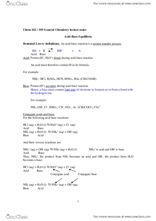 CHEM105 Lecture Notes - Lecture 1: Conjugate Acid, Lone Pair, Chief Operating Officer thumbnail