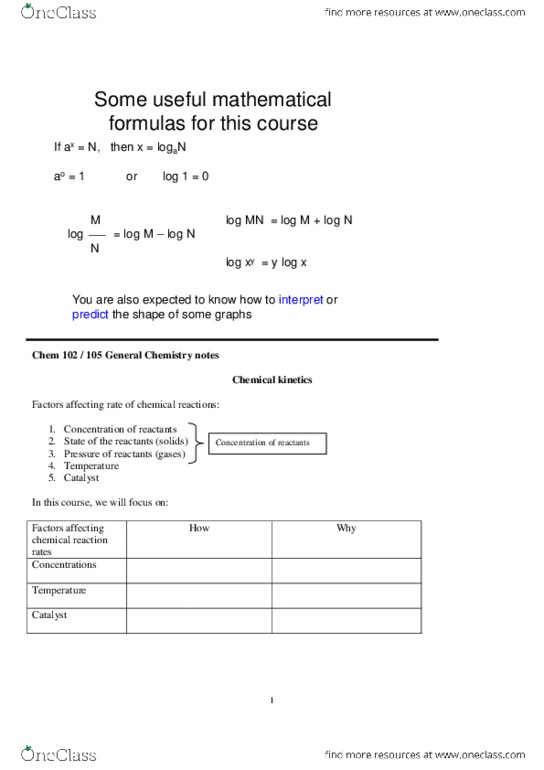 CHEM105 Lecture Notes - Lecture 1: Chemical Kinetics, Reaction Coordinate, Reaction Rate thumbnail