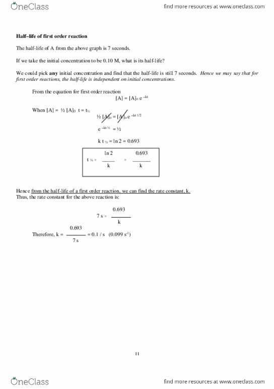 CHEM105 Lecture Notes - Lecture 3: Reaction Rate Constant, Rate Equation, Reaction Rate thumbnail