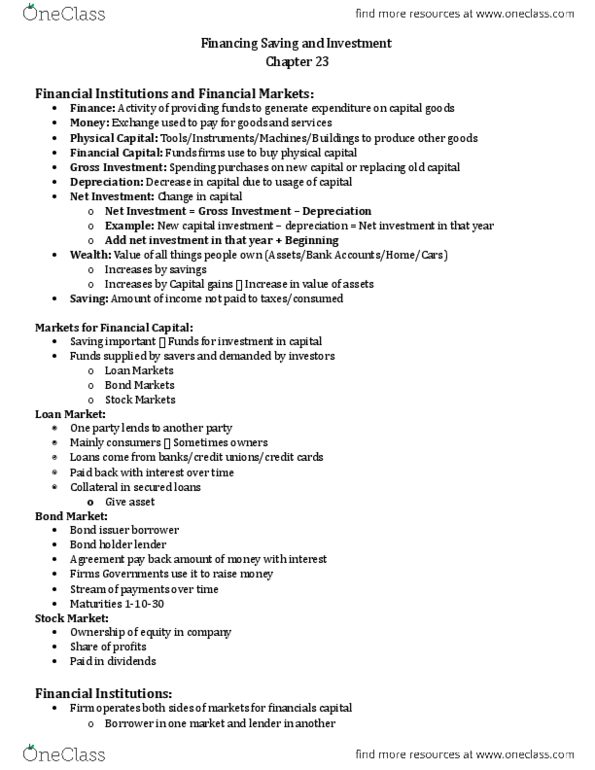 EC140 Chapter Notes - Chapter 23: Real Interest Rate, Loanable Funds, Nominal Interest Rate thumbnail