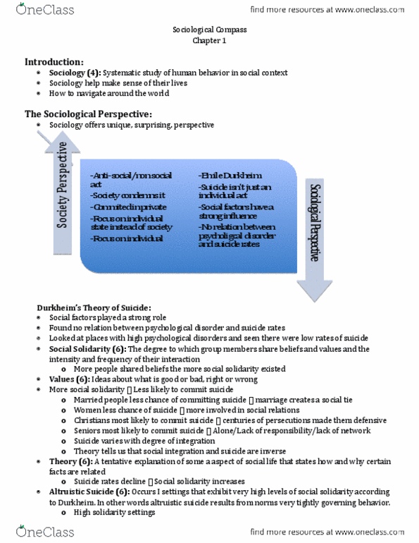 SY101 Chapter Notes - Chapter 1: Altruistic Suicide, Auguste Comte, Solidarity thumbnail