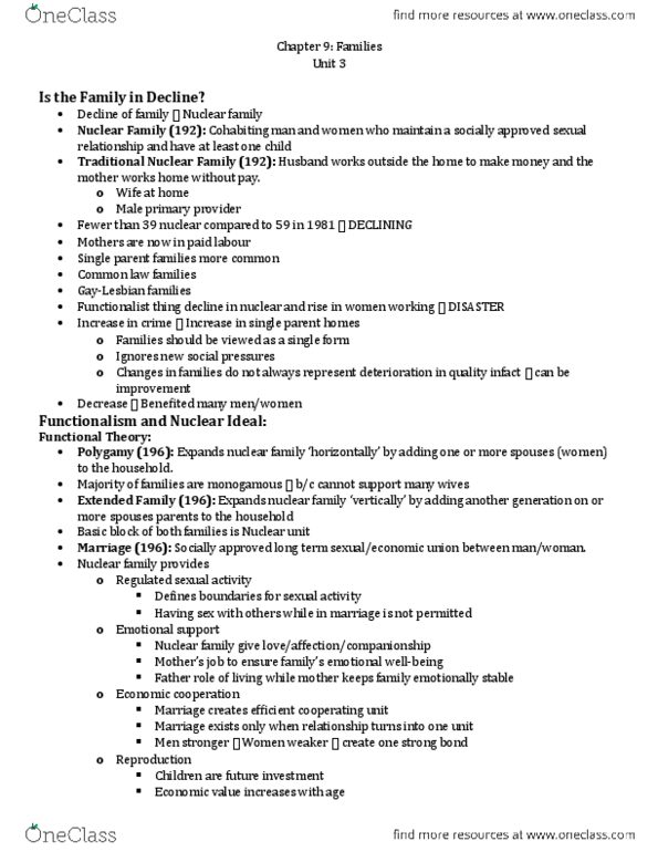 SY101 Chapter Notes - Chapter 9: Nuclear Family, Child Poverty, Married People thumbnail