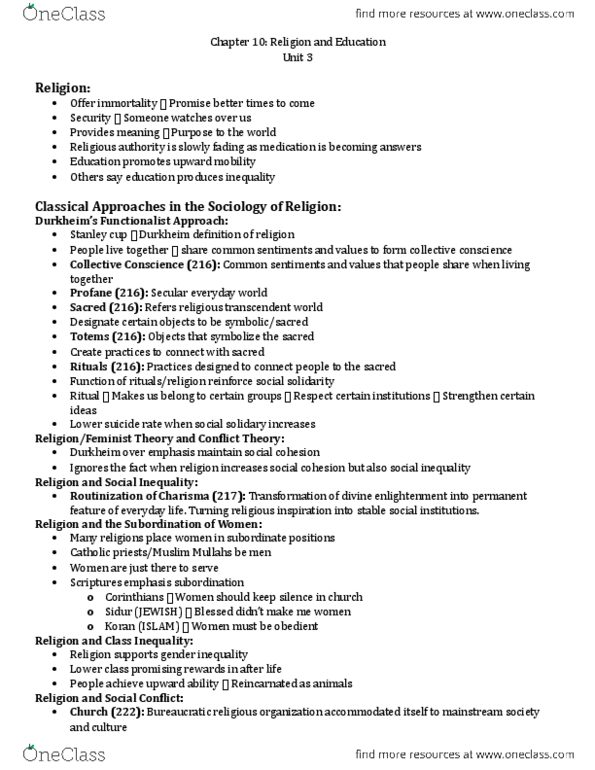 SY101 Chapter Notes - Chapter 10: Fundamentalism, Social Inequality, Economic Stagnation thumbnail