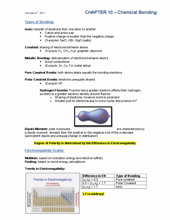 CHEM 110 Lecture Notes - Bond Energy, Electronegativity, Noble Gas thumbnail