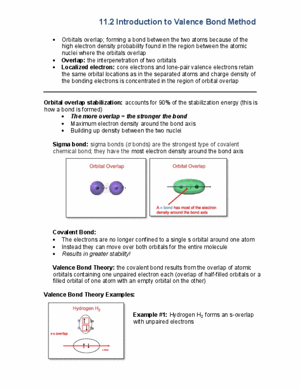 CHEM 110 Lecture Notes - Valence Bond Theory, Homonuclear Molecule, Unpaired Electron thumbnail