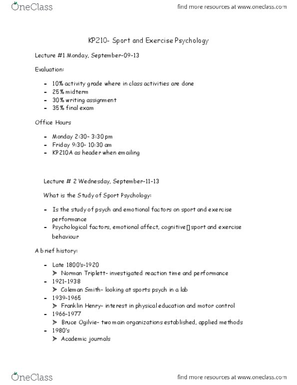 KP210 Lecture Notes - Lecture 1: Social Cognitive Theory, Sport Psychology, Group Cohesiveness thumbnail