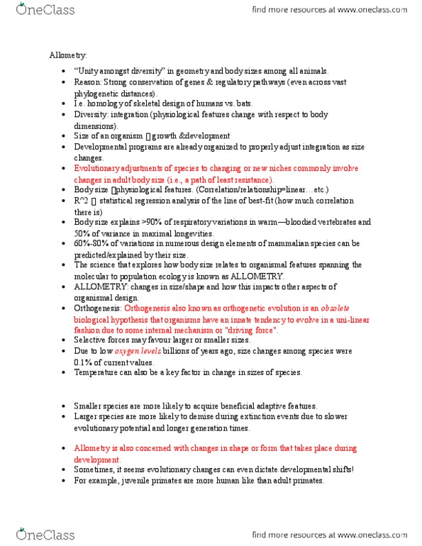 BIOLOGY 3UU3 Lecture Notes - Lecture 1: Allometry, Insular Dwarfism, Logarithmic Scale thumbnail