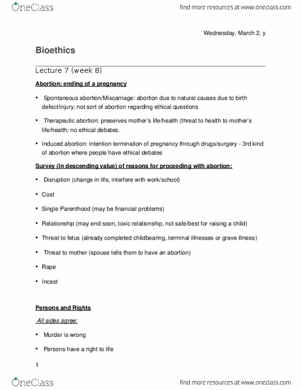 PHLB09H3 Lecture Notes - Lecture 7: Therapeutic Abortion, Down Syndrome, Fetus thumbnail