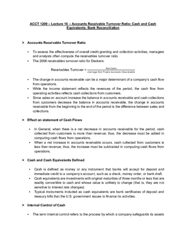 ACCT 1209 Lecture Notes - Lecture 16: Bank Reconciliation, Accounts Receivable, Financial Statement thumbnail