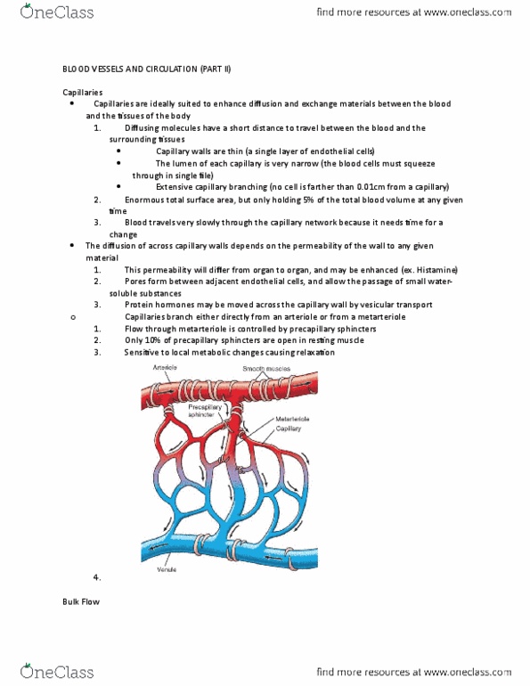 KINE 1P90 Lecture Notes - Lecture 9: Extracellular Fluid, Metarteriole, Endothelium thumbnail