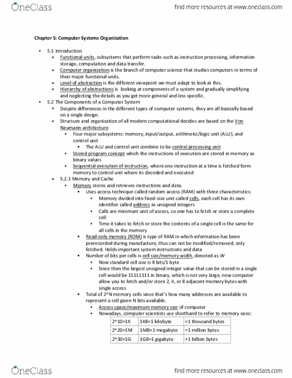 COMS W1004 Chapter Notes - Chapter 5: Memory Address Register, Memory Buffer Register, Sequential Access thumbnail