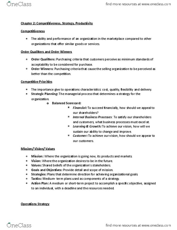 GMS 401 Chapter Notes - Chapter 2: Balanced Scorecard thumbnail