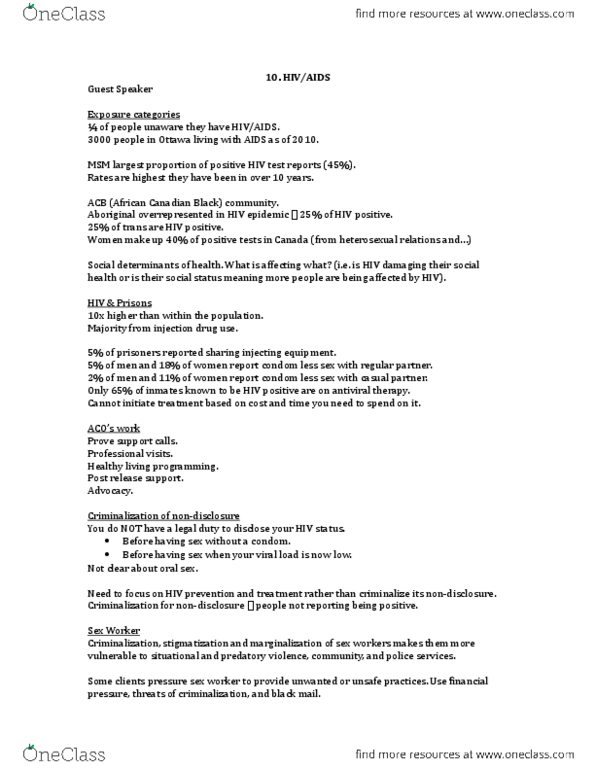 CRM 2309 Chapter Notes - Chapter 10: Viral Load, Sex Worker, Condom thumbnail