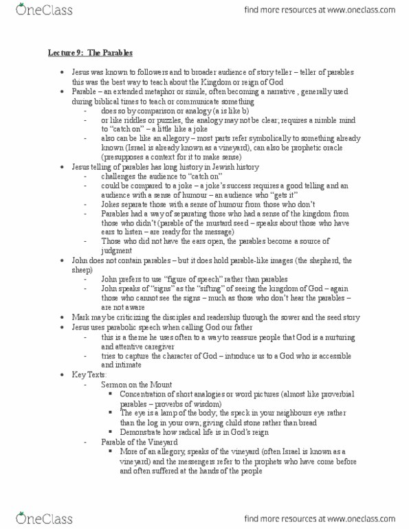 RS235 Lecture Notes - Lecture 9: Mustard Seed, Simile, Ricky Ortiz thumbnail