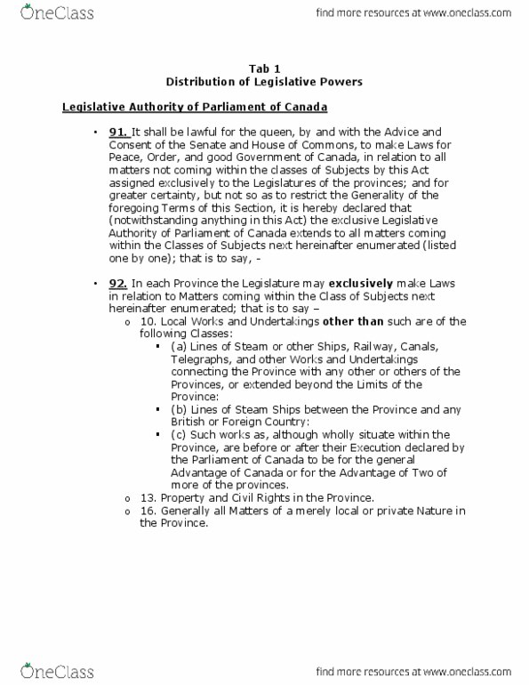 CMN 2170 Chapter Tab 1: Distribution of Legislative Powers thumbnail