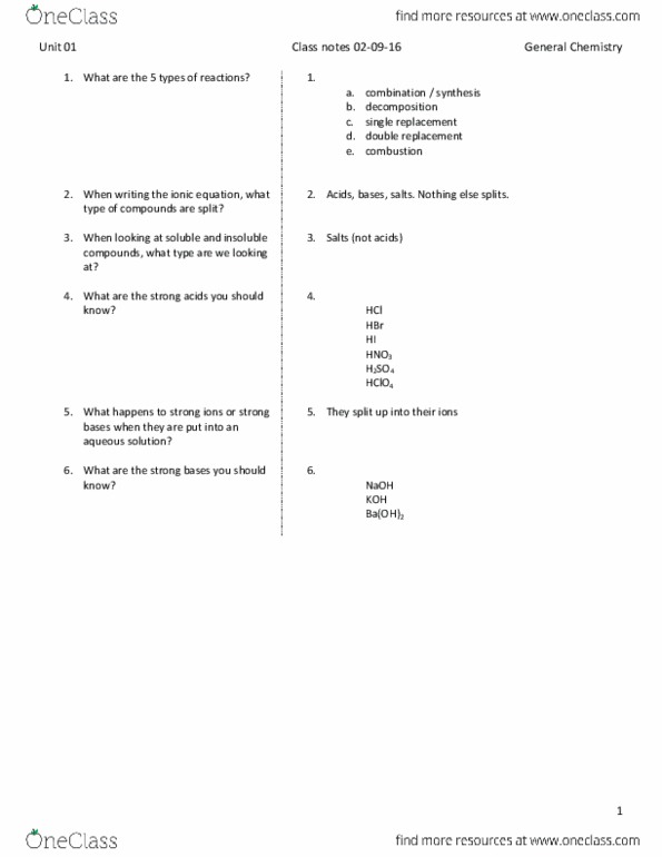 CHEM 1A Lecture Notes - Lecture 1: Salt Metathesis Reaction, Chemical Equation, Sodium Hydroxide thumbnail