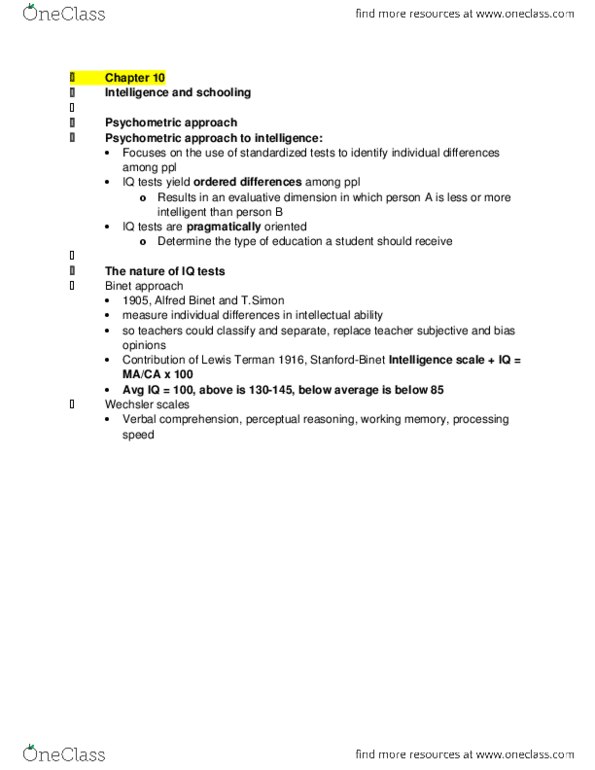 PSY 2105 Chapter Notes - Chapter 10: Twin, Twin Study, Lewis Terman thumbnail