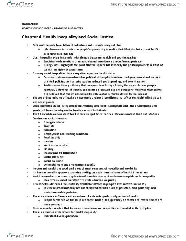 Health Sciences 1002A/B Chapter Notes - Chapter 3: Social Safety Net, Socioeconomic Status, Health Equity thumbnail