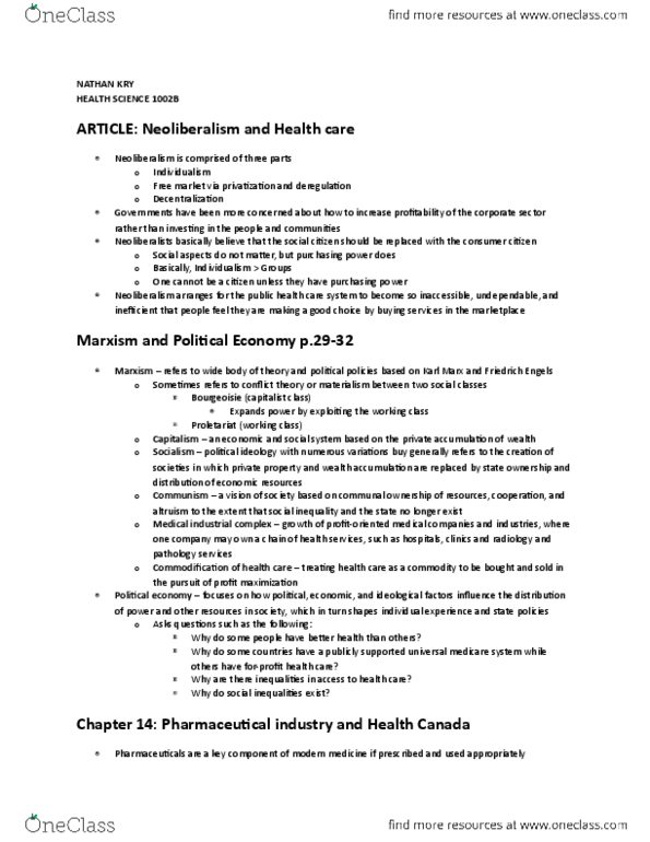 Health Sciences 1002A/B Chapter Notes - Chapter 4: Pharmaceutical Industry, Friedrich Engels, Health Canada thumbnail
