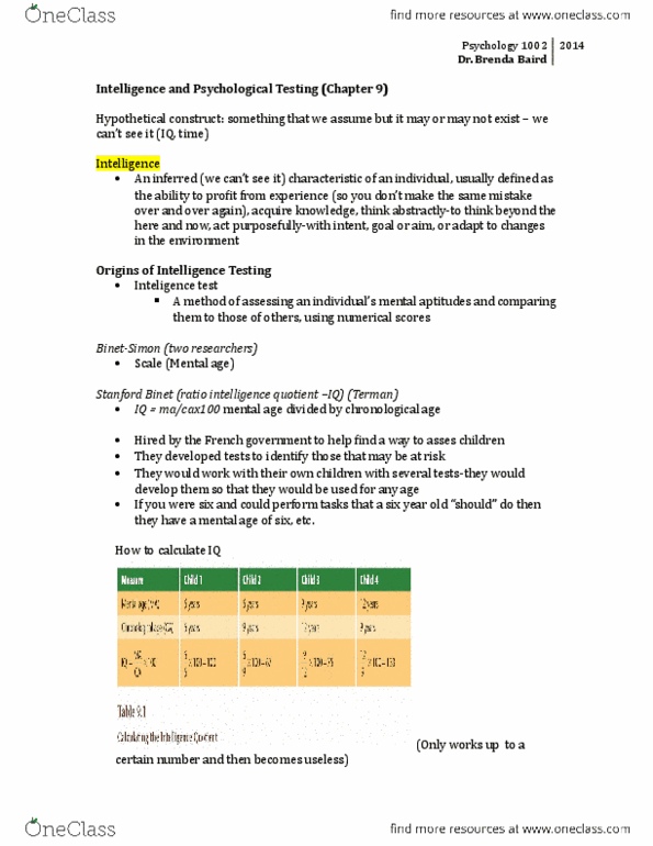 PSYC 1002 Lecture Notes - Lecture 1: Heritability, Neuropsychology, Savant Syndrome thumbnail