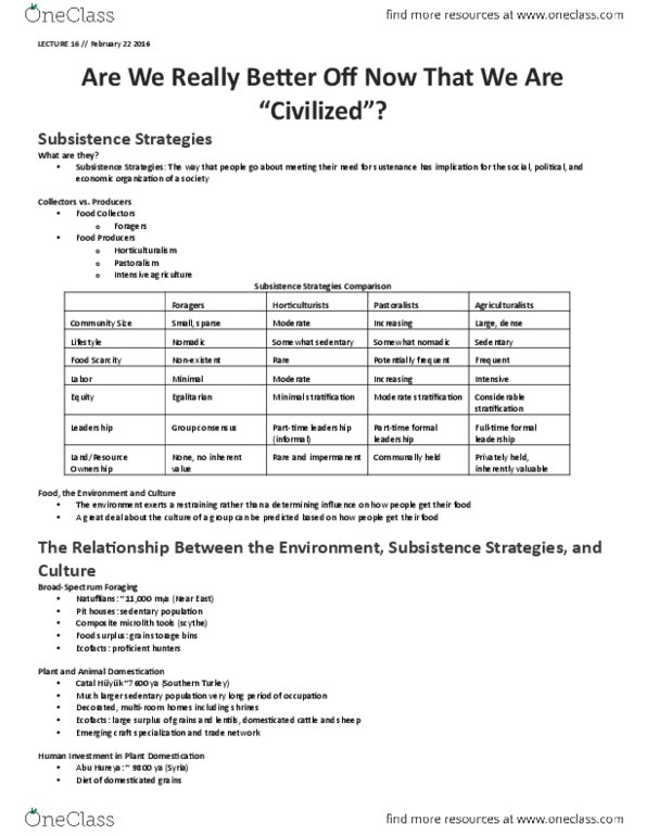 ANTHR101 Lecture Notes - Lecture 16: Broadspectrum, Microlith, Pastoralism thumbnail