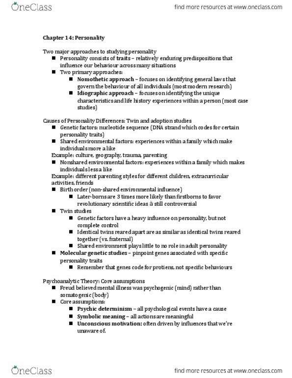 PSYC-105 Lecture Notes - Lecture 2: Erogenous Zone, Electra Complex, Nomothetic thumbnail