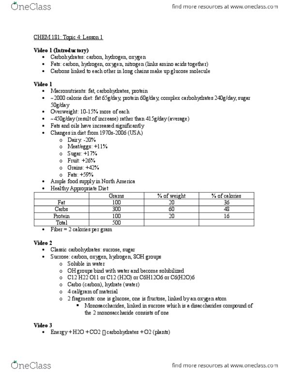 CHEM 181 Lecture Notes - Lecture 9: Fructose, Lignin, Psyllium thumbnail