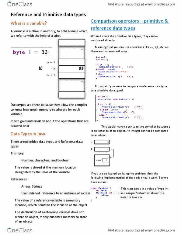 ITI 1121 Lecture Notes - Lecture 5: Arity, Primitive Data Type, Object-Oriented Programming thumbnail