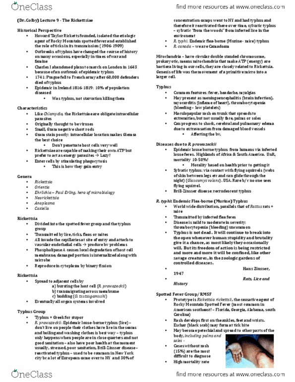 Microbiology and Immunology 3820A Lecture 15: (Dr. Colby) Lecture 9 - The Rickettsiae thumbnail