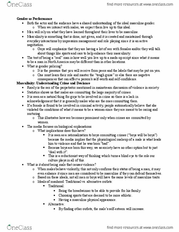 CRM 3312 Lecture Notes - Lecture 10: Reaction Formation, Sexual Objectification, Hegemonic Masculinity thumbnail