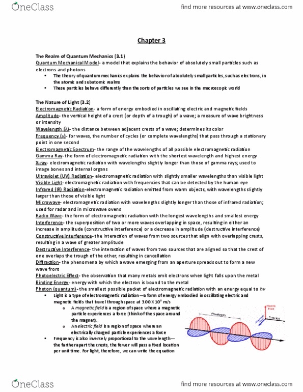 CHEM 101 Chapter Notes - Chapter 3: Radial Distribution Function, Matter Wave, Electromagnetic Spectrum thumbnail