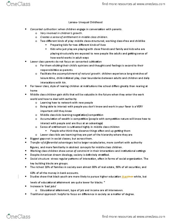 SOCY 105 Lecture 2: socy unequal childhood reading notes thumbnail