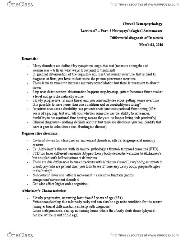 PSYC31H3 Lecture Notes - Lecture 7: Temporal Lobe, Circumlocution, Block Design thumbnail