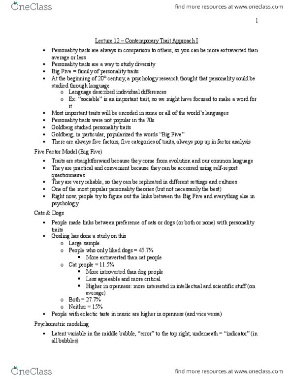 PSY 3303 Lecture Notes - Lecture 12: Absolute Continuity, Big Two, Big Five Personality Traits thumbnail