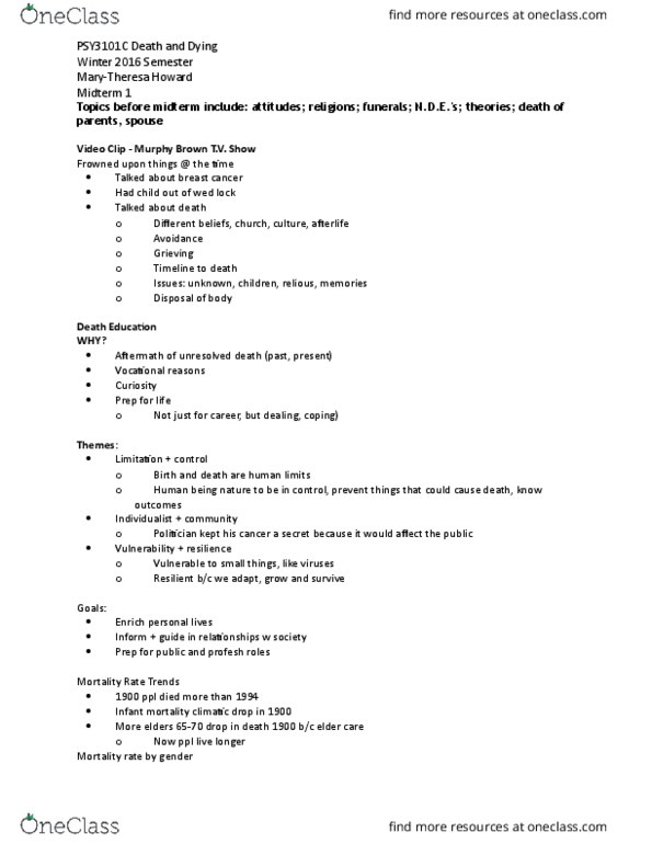 PSY 3101 Lecture Notes - Lecture 9: Public Health, Mortality Rate, Preventive Healthcare thumbnail