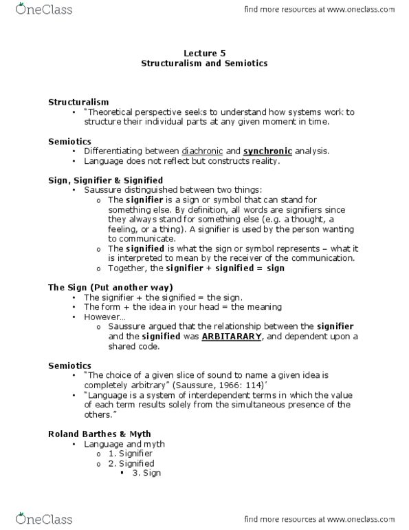 CMN2160 Lecture Notes - Lecture 5: Denis Mcquail, Polysemy, Roland Barthes thumbnail