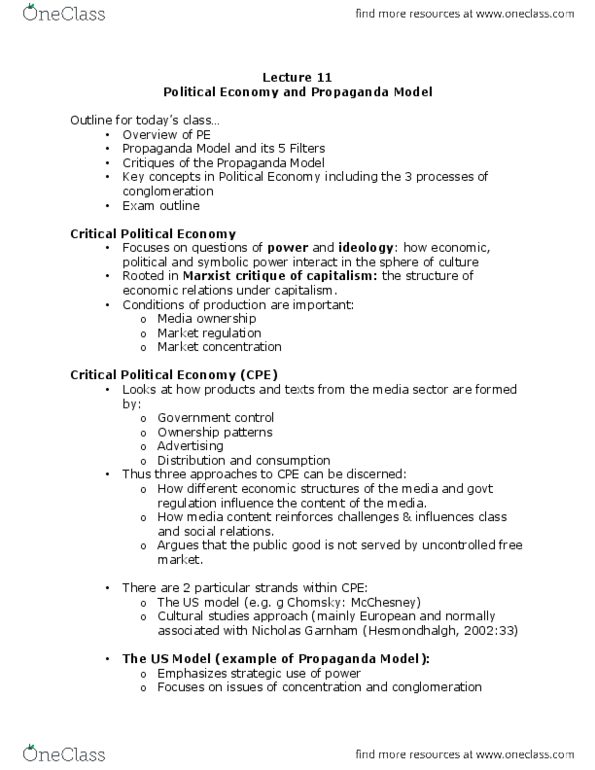 CMN2160 Lecture Notes - Lecture 11: Product Placement, Vertical Integration, Net Income thumbnail