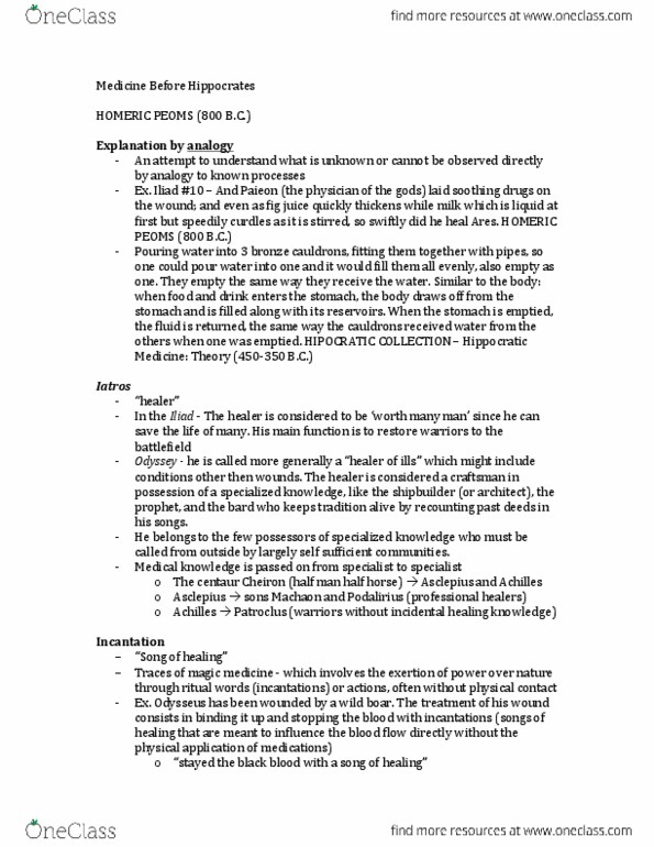 History of Science 2151F/G Lecture Notes - Lecture 10: Physis, Asclepius, Chryses thumbnail