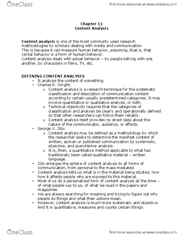 CMN 2101 Chapter Notes - Chapter 11: Content Analysis, Data Analysis thumbnail