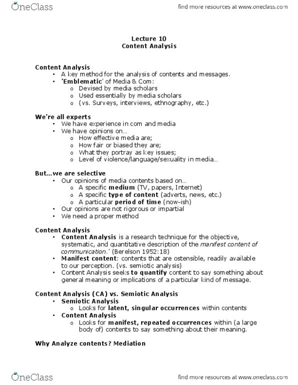 CMN 2101 Lecture Notes - Lecture 10: Denis Mcquail, Ethnography thumbnail