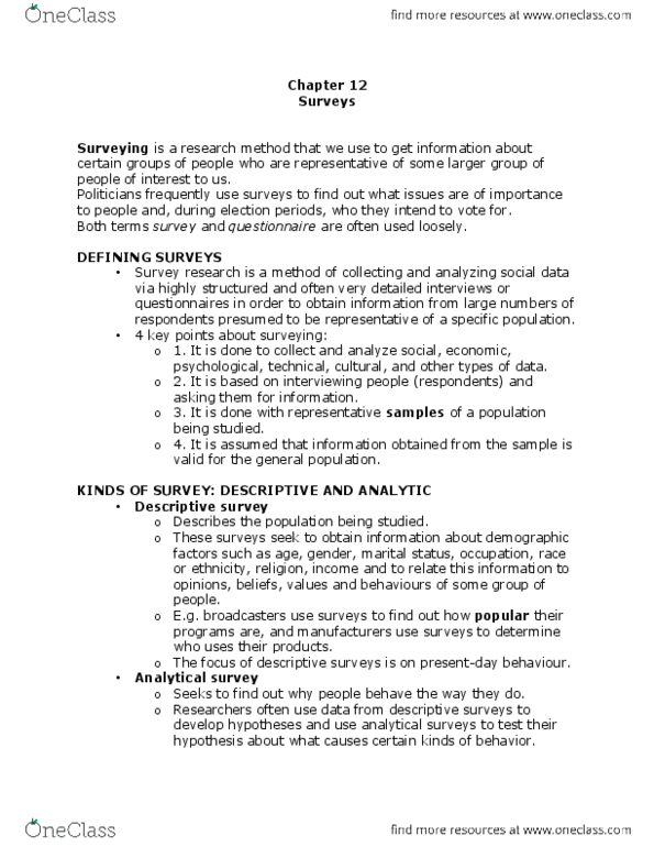 CMN 2101 Chapter Notes - Chapter 12: Multiple Choice, Likert Scale, Simple Random Sample thumbnail