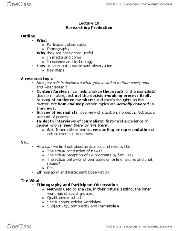 CMN 2101 Lecture Notes - Lecture 19: Universal Logic, Margaret Mead, Participant Observation thumbnail